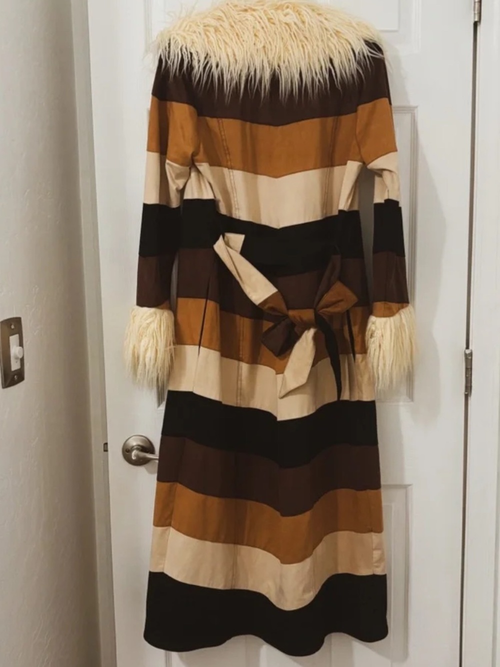 Show Me Your Mumu Penny Lane Long Coat in Faux Suede Chevron & Faux Fur- Size S - Picture 6 of 8
